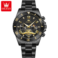 Montre Olves 3732 de luxe sportive et élégante avec tourbillon, cadran squelette à quartz, phases de lune, étanche pour homme - Boîtier en alliage de 43 mm