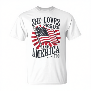 Ella ama a Jesús y también a Estados Unidos, camiseta con la bandera de Estados Unidos del 4 de julio - Product Image 2