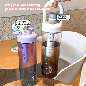 Garrafa de água esportiva Tritan de plástico multifuncional para uso ao ar livre, portátil, à prova de vazamentos, sem BPA, em duas cores