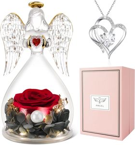 Nuovo design in vetro angel figurine per sempre rose conservate fiore eterno regalo di fiori per le donne - Product Image 1