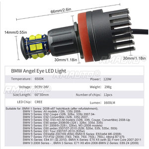 2x 120W H8 LED Angel Eyes Feux antibrouillard Anneau Halo Phare Canbus pour BMW E60 E61 E63 X5 E70 X6 E71 E90 E91 E92 E93 M3 E89 E82 E87 - Product Image 5