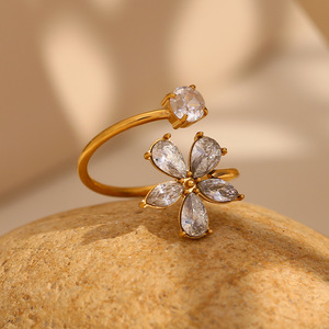 Stainless Steel 18K Gold Plated North Star Zircon Signet Ring <b>Retro</b> Niche Unisex Versatile Closed Personalized Band - Product Image 5