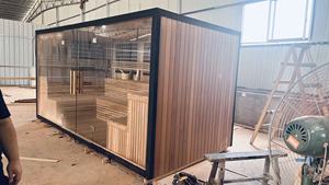 Sauna extérieur traditionnel en forme de cube avec cèdre rouge massif, vapeur humide, capacité de 2 à 4 personnes, poêle de sauna 6 kW, verre panoramique - Product Image 2