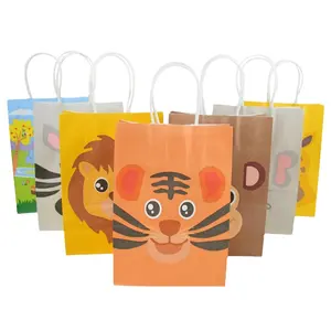 사파리 동물 파티 선물 가방 호랑이 사자 종이 사탕 가방 어린이를위한 정글 테마 생일 파티 용품 선물 포장 장식