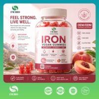 Gummies véganes à la pêche enrichies en fer (10 mg), complexe B, vitamine C et zinc, complément alimentaire, OEM ODM, vente en gros en vrac sur mesure