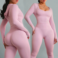Vêtements de sport pour femmes personnalisés, vêtements de sport actifs doux à séchage rapide, manches longues, vêtements de sport pour l'entraînement, extensible dans les 4 sens, ensembles de leggings de yoga en deux pièces