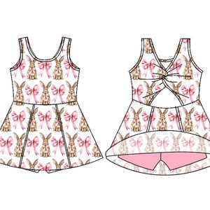 Vêtements de sport personnalisés pour filles, motif lapin de Pâques, avec short de yoga intégré, pour le jeu et le tennis, collection sœur, vêtements pour enfants - Product Image 1