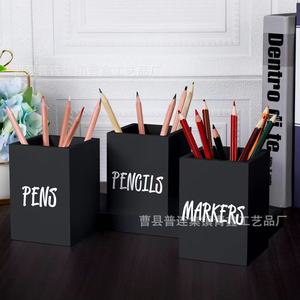 Wooden Pen Holder <b>Set</b> With Tray 4 Pieces Black <b>Square</b> Desk Organizer For Office Home Storage Pencils Pens Markers - Product Image 3