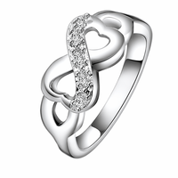 Bague Cœur Infini Romantique en Moissanite pour Femme, en Cuivre Plaqué Argent, Double Bande d'Amour Pavé, Promesse d'Éternité, Fiançailles, Mariage