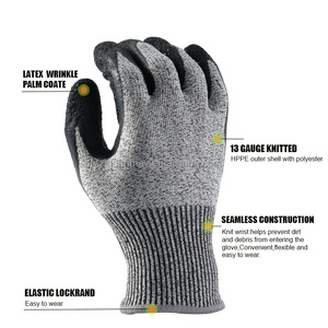 Building Cut Proof Level 5 HPPE Safety <strong>Gloves</strong> Latex Coated <strong>Grip</strong> Protective Men's Hand <strong>Gloves</strong> Blue Grey Customizable - Product Image 1