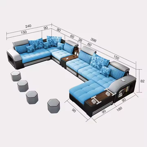 Sofá <span class=keywords><strong>Cama</strong></span> <span class=keywords><strong>Modular</strong></span> Moderno Personalizable con Acabado Brillante, Unidad de Carga USB Inteligente, Soporte Lateral de Audio, Tapizado en Cuero Sintético, Forma de L - Product Image 2