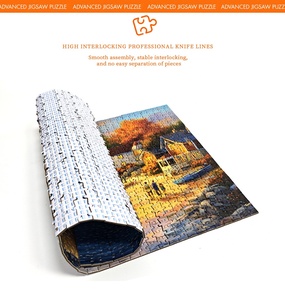 Puzzle sur mesure 1000 pièces Arbres rouges enneigés 380x260mm en carton gris, avec tableau inversé A-Z 1:1, finition brillante UV, emballage écologique sûr TopEx - Product Image 2