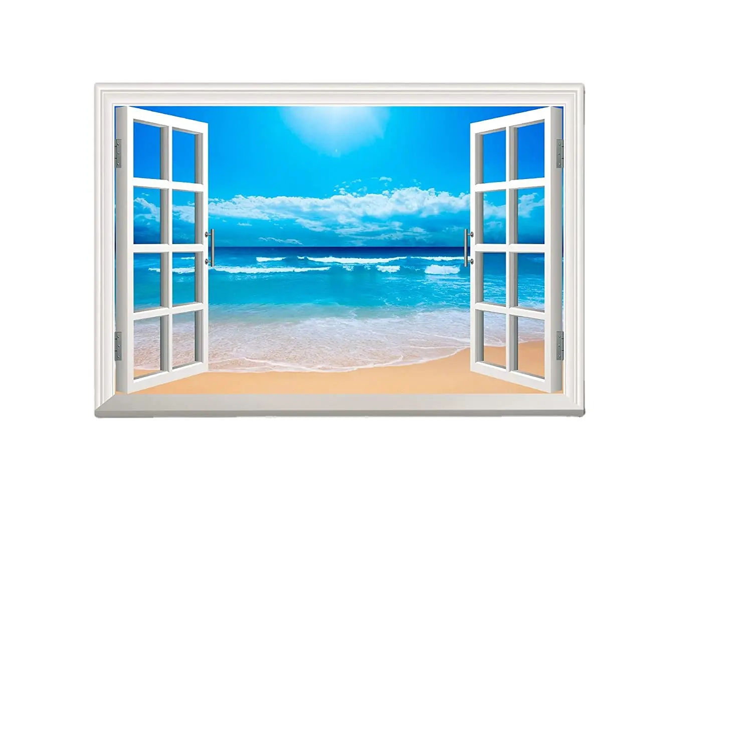 wall26 Canvas Print Wall Art Window View Landscape Bright Blue Beach Nature Wilderness Photography Modern Art