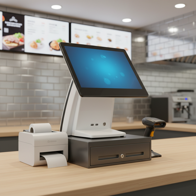 OEM 15.6'' Restaurant Pos System with Software for Fast Food Cash Register with Cash Drawer  Scanner Printer