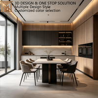 Villa italienne de luxe, table à manger intégrée en contreplaqué écologique à fermeture douce, armoires de cuisine sur mesure