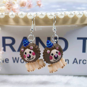 1 par de pendientes de gota para mujer, bonitos dibujos animados de payaso de circo y Animal Flatback, resina, Color caramelo, regalos para niños - Product Image 4