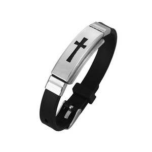 Men's Stainless Steel Cross <b>Bracelet</b> Black PU <b>Leather</b> Minimalist Jewelry Gift 22.5cm Long 1cm Wide - Product Image 2