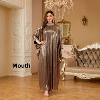 NR1535 Robe longue ample en polyester respirant, chic et luxueuse, à col rond et ornée de strass, pour l'été et l'automne, grande taille, transfrontalière