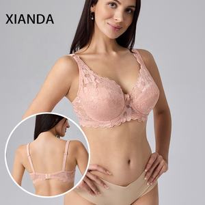 XIANDA OEM ODM Soutien-gorge push-up sans rembourrage en dentelle florale à couleur unie pour femme, bonnet 3/4 fixe, dos surdimensionné avec crochet, soutien-gorge à armatures - Product Image 2