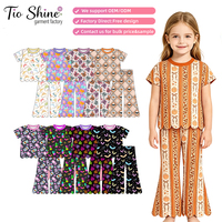 Ensembles de vêtements d'Halloween pour filles, haut à manches courtes à imprimé chauve-souris et pantalon évasé à ourlet festonné, vêtements de fête pour enfants