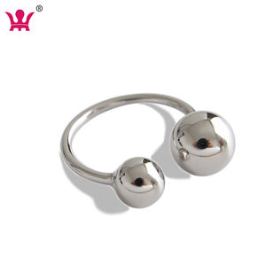 แหวนเงินแท้ WMJA350 แบบเปิด ประดับลูกปัดคู่ ดีไซน์เรียบง่าย ปรับขนาดได้ เหมาะสำหรับเป็นแหวนหมั้น แหวนแต่งงาน เครื่องประดับแฟชั่น - Product Image 1