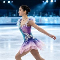 Tenue de patinage artistique 3D à motifs floraux dégradés vert, violet et rose, avec strass et volants multicouches, robe de performance pour patinage