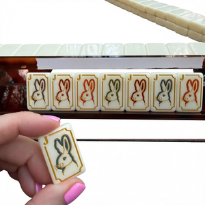 Tuiles de mahjong américaines en acrylique, 3 couches, motif lapin bleu vert, jeu portable pour 4 joueurs - Product Image 1