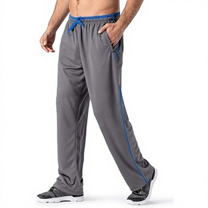 Pantalones de correr modernos para hombre, pantalones de fitness con inserción de malla, ropa de gimnasio, pantalones de pista atléticos de fondo abierto, estilo callejero informal elástico - Product Image 1