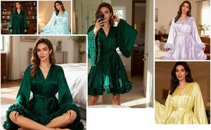 Bata de baño de manga larga para mujer, lencería corta, batas nupciales para novia, para sesiones de fotos de maternidad - Product Image 5