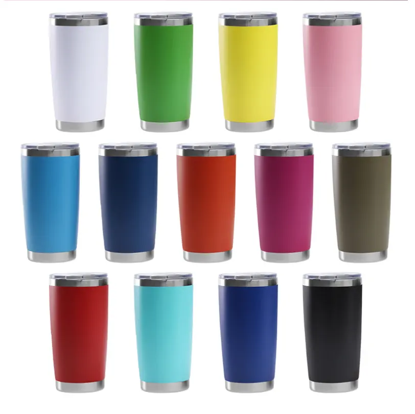 Asia Tenggara tutup putih berwarna plastik Tumbler baja tahan karat Tumbler dengan pegangan 20oz 30oz Mug Travel