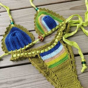 Bikini de punto hecho a mano personalizado, mini bikini hueco con tiras, conjunto de 2 piezas de ganchillo, traje de baño, ropa de playa para mujer - Product Image 2