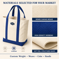 Sac fourre-tout en toile robuste personnalisé avec poignées en sangle colorée, poche avant à soufflet large et garniture bleu roi, vente en gros