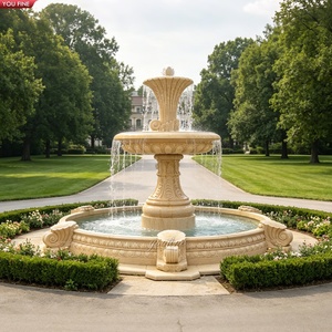 Fontaine en marbre beige sculptée à la main YOUFINE à deux niveaux avec ornement en forme de coquille, <span class=keywords><strong>bassin</strong></span> rond pour villa, manoir, jardin, aménagement paysager - Product Image 1