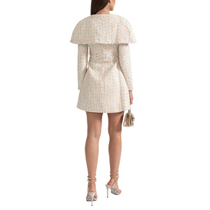 Su misura di alta qualità distintivo grande spalla lembi una linea Blazer bottone a maniche lunghe testurizzato donna Tweed Mini abito - Product Image 3