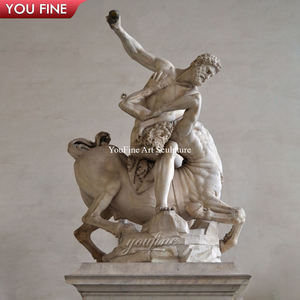 YOUFINE Estatua de Hércules y el Toro Cretense Tallada a Mano en Mármol Blanco, Escultura de Lucha de la Mitología Griega para Museo - Product Image 4