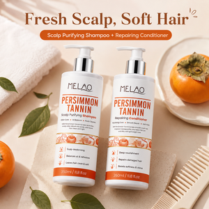 Private Label Persimmon Tannin Scalp Purifying <b>Shampoo</b> Repairing Conditioner Duo 350ml Odor Control Oil Balance for Oily Scalp - Product Image 3