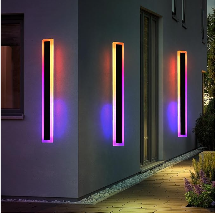 RGB Modern Outdoor Long Wall Strip Light Rectangular Black Elegant Frosted Acrylic IP65 Waterproof Linear LED Wall Sconces · image 2