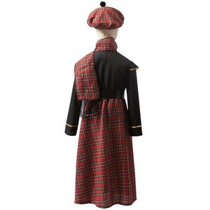 Vestito carnevale scozzese Kilt e Sporran tradizionale Costume scozzese per bambini di Halloween a reticolo rosso - Product Image 2