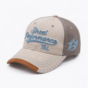 Wholesale Custom Logo Front Applique Side <b>Flat</b> Embroidered Distressed Denim 6 Panel Baseball Cap Vintage Dad <b>Hat</b> Manufacturer - Product Image 1