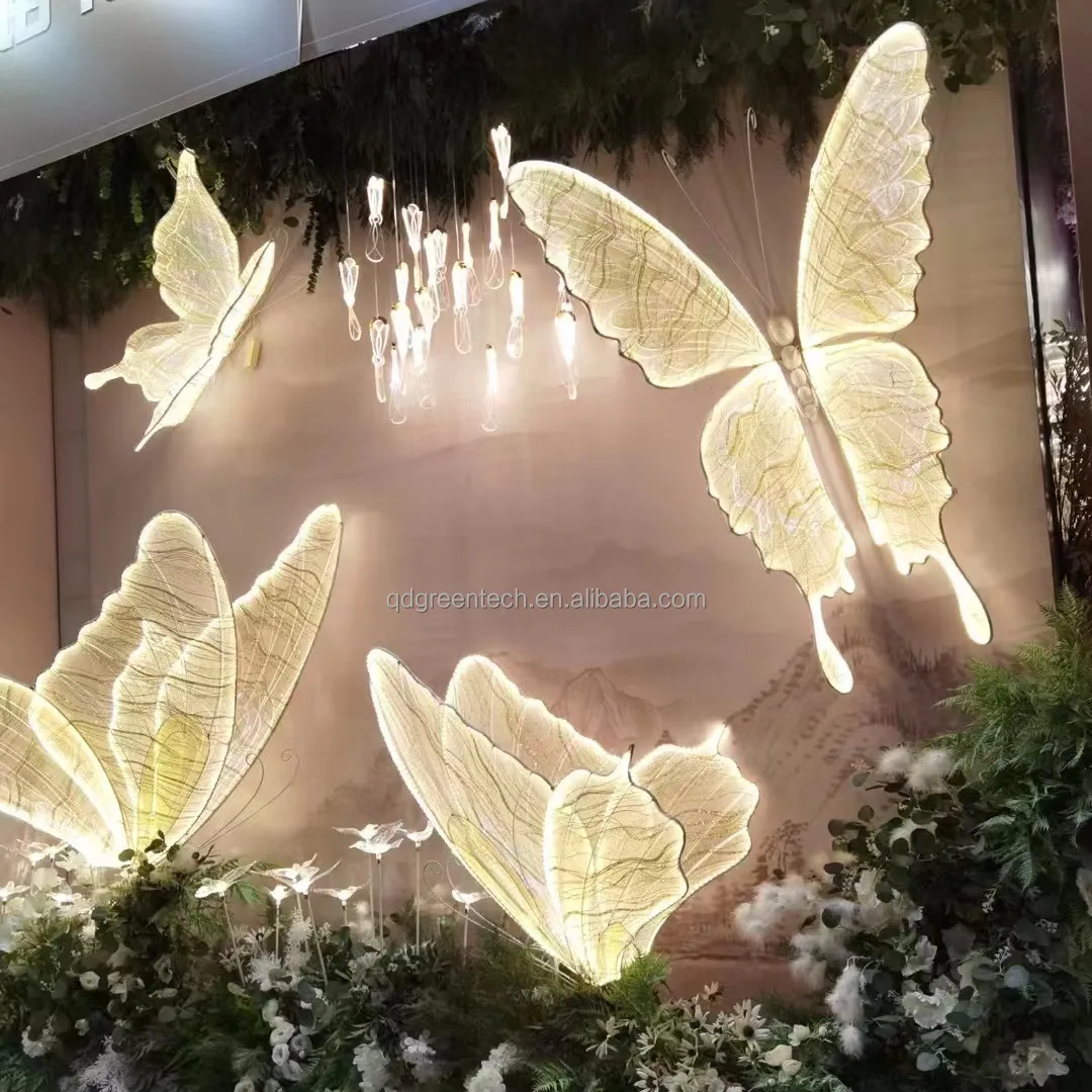 Grosir Kupu-kupu Lampu LED Raksasa untuk Latar Belakang Panggung Pesta Pernikahan Set Bunga Dekorasi Pajangan Toko
