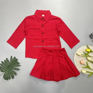 New Arrival Pleated Skirt And Top Set For Girl Korean Girl Clothing Outfit Kids Fall Fashion 2 Piece Set Smock Dress Baby Girls