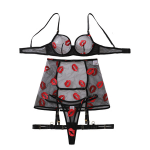 Lingerie sexy en polyester transparent brodé, motif lèvres rouges, push-up, amincissante, sous-vêtements fins pour <span class=keywords><strong>femme</strong></span>, taille 3XL - Meilleure vente - Product Image 6