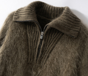 100% 캐시미어 니트 베이스 레이어 스웨터 맞춤 로고 라펠 하프 지퍼 두꺼운 캐시미어 스웨터 겨울 따뜻한 여성 캐시미어 탑 - Product Image 2