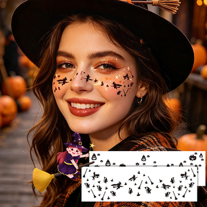 Tatouages faciaux de Halloween à effet taches de rousseur, motifs chauve-souris noire effrayante, citrouille et toile d'araignée, kit de maquillage pour fêtes - Product Image 4