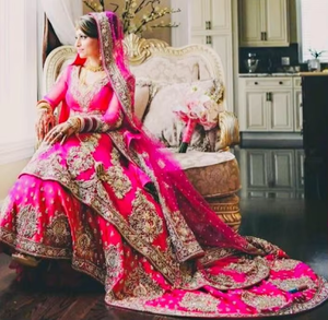 Veste élégante de style indien/pakistanais avec robe lehenga pour mariage, avec broderie lourde en zardozi - 2019 - Product Image 5