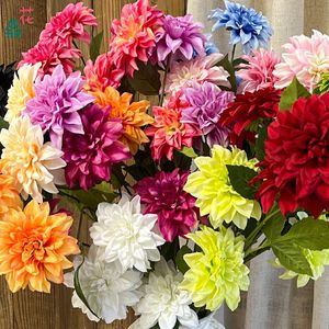 Milan Lihua - Arreglo de Ramo de 3 Cabezas de Dalias de Seda Brocada para Fotografía de Bodas y Ceremonias de Graduación - Product Image 4