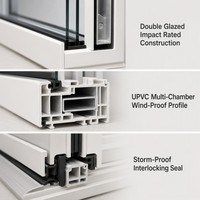 Ventana Corredera de Vinilo UPVC Personalizada Resistente a Huracanes, Doble Acristalamiento, a Prueba de Viento para Casas en Bahamas