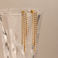 Boucles d'oreilles pendantes multicouches H&C de luxe en acier inoxydable plaqué or 18 carats avec zircon et pompon scintillant, étanches, pour mariage et soirée