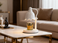 Lampe chauffe-cire électrique en métal blanc, design cloche, réglable en hauteur, avec minuterie, pour décoration intérieure personnalisée, cadeau