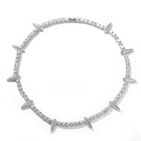 Hip Hop Bling Bling Panthère Noire Même Style Coloré Zircon Collier Huile Goutte À Goutte D'huile Bijoux 5mm Tennis Chaîne En Laiton Clavicule Chaîne